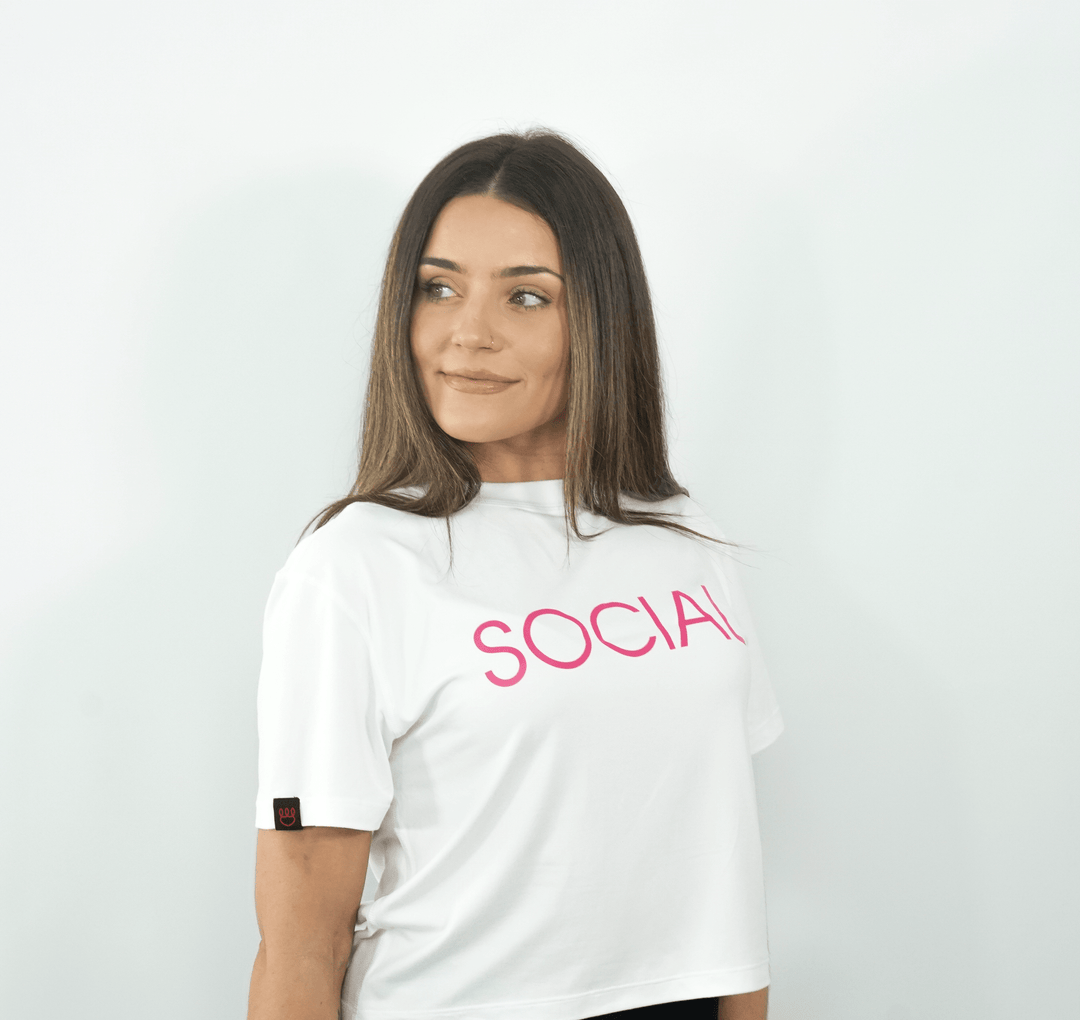 SOCIAL White Milky Silk Crop Tee x KadyLuxe - Social Sparkling Wine