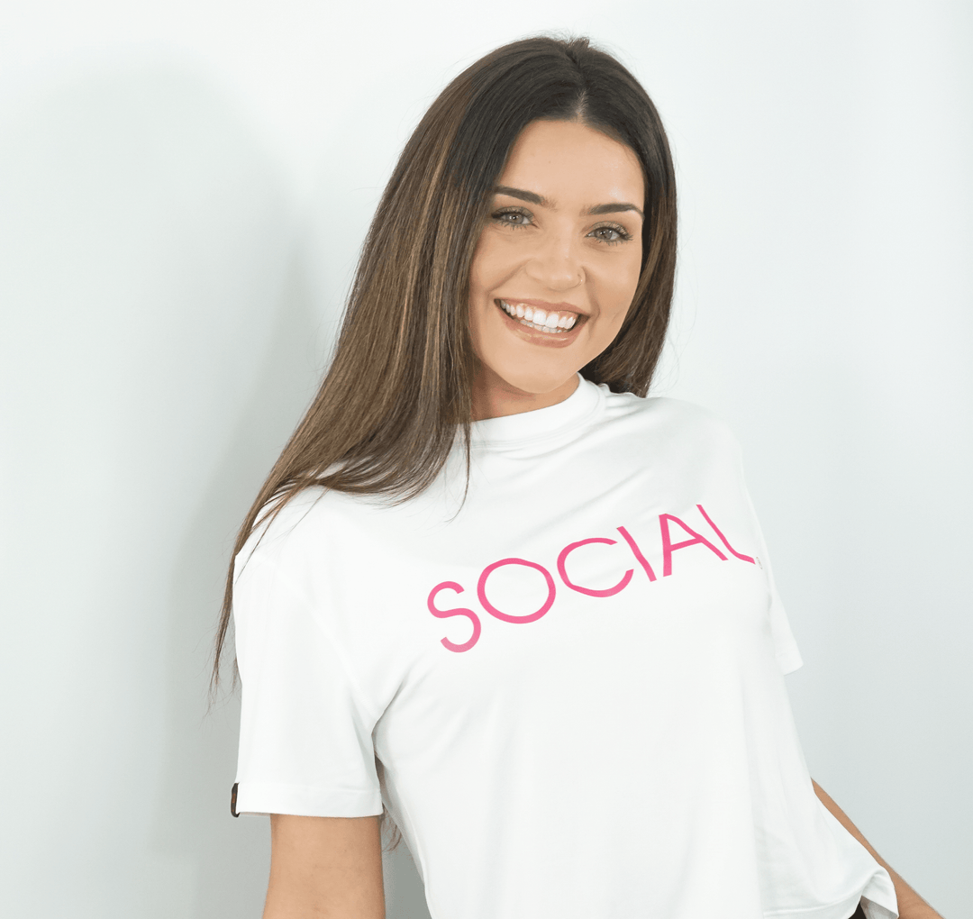 SOCIAL White Milky Silk Crop Tee x KadyLuxe - Social Sparkling Wine
